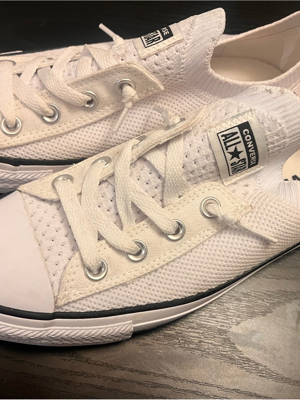 Converse White Low-Top Knit Sneakers with Black Trim